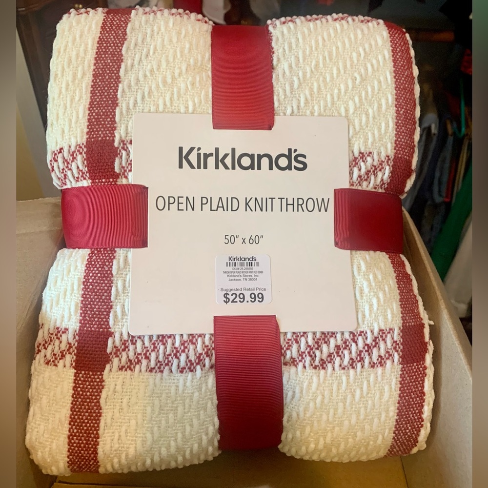NWT 50”x60” red and white plaid throw